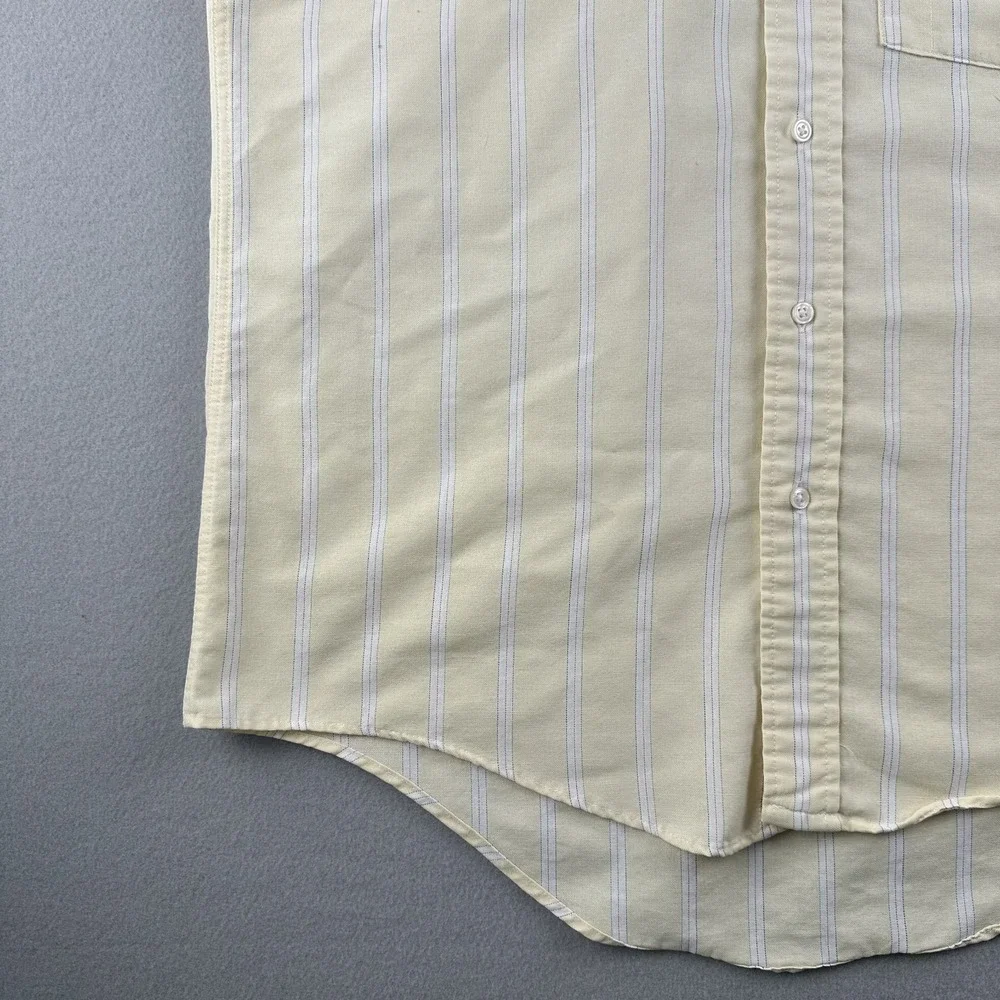 Vintage 70s Arrow Dover Yellow Striped Cotton Blend Shirt Mens 15‎ 1/2 Made USA